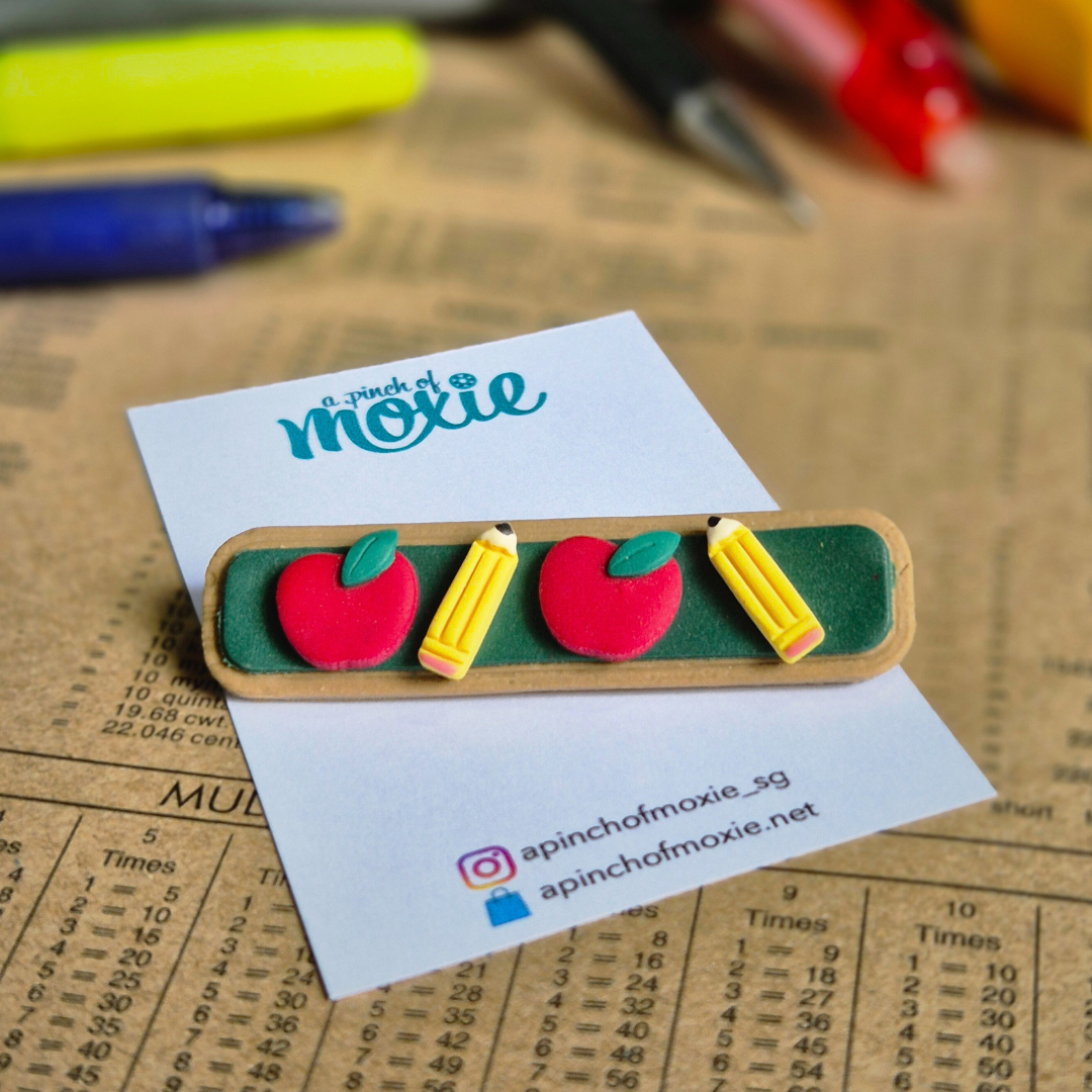 School Daze: Apples & Pencils Long Brooch