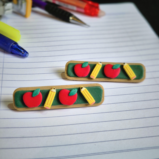 School Daze: Apples & Pencils Long Brooch